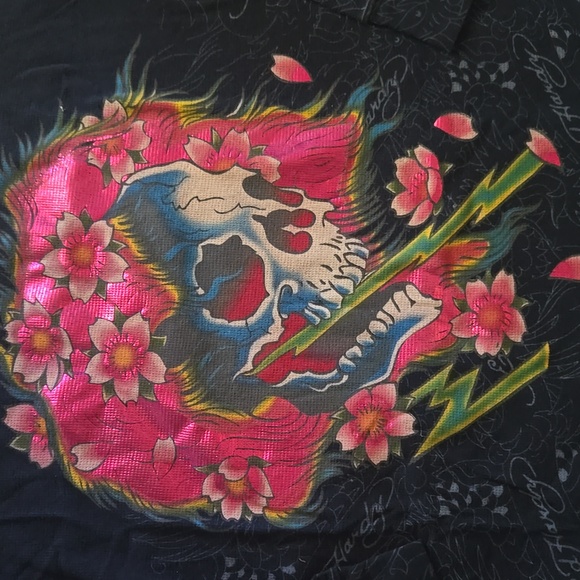 Ed Hardy Black and Pink Skull Long Sleeve Tee - Picture 5 of 15